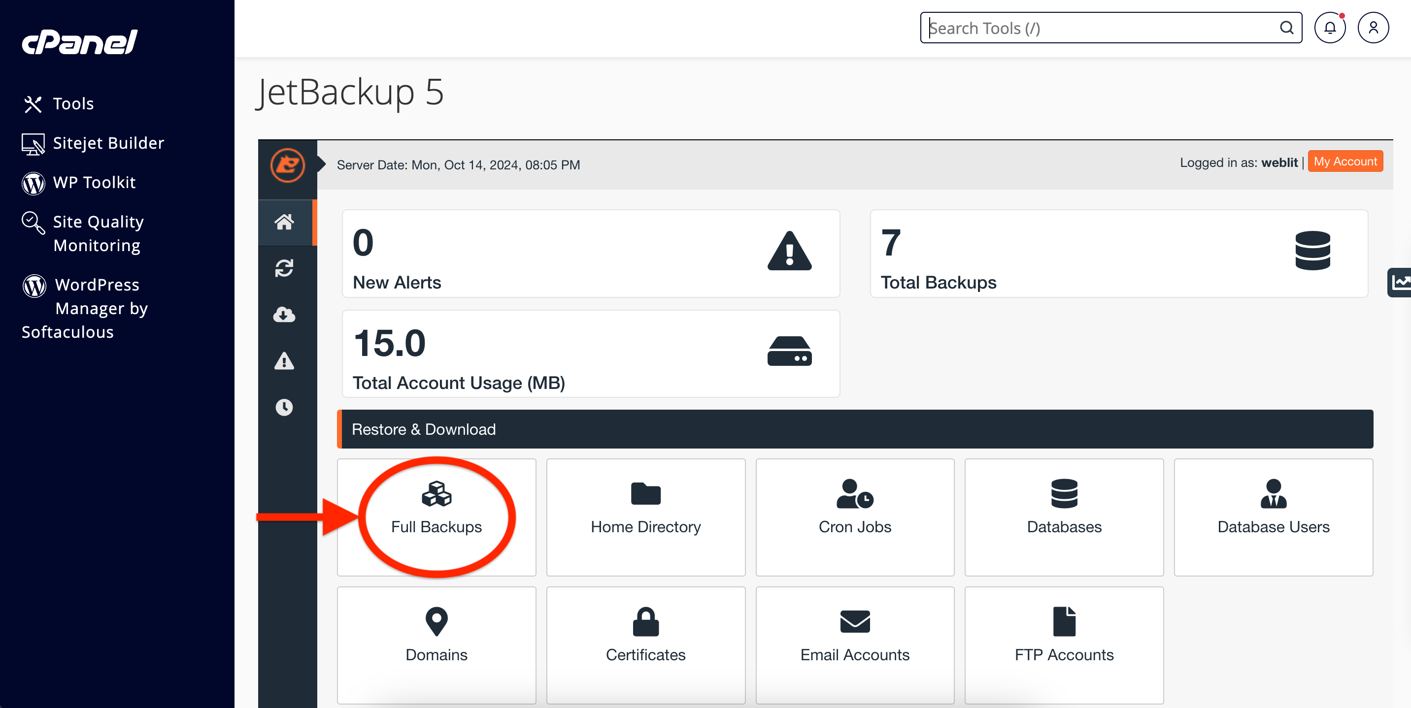JetBackup-2 Restore Full Backups in JetBackup 5