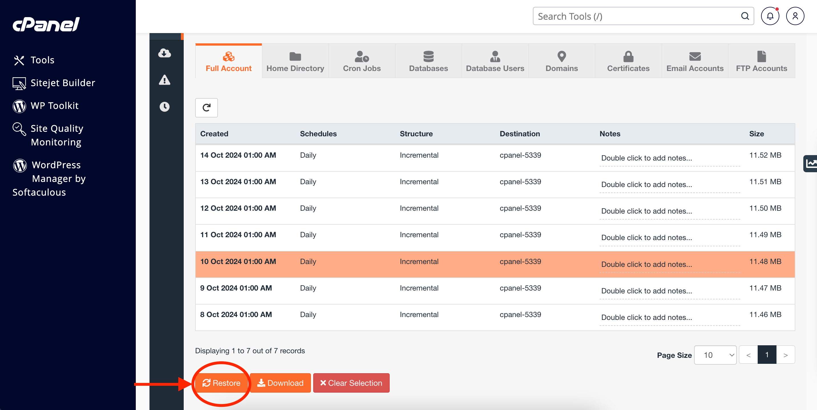 JetBackup-3 Restore data from available daily backups in JetBackup 5.