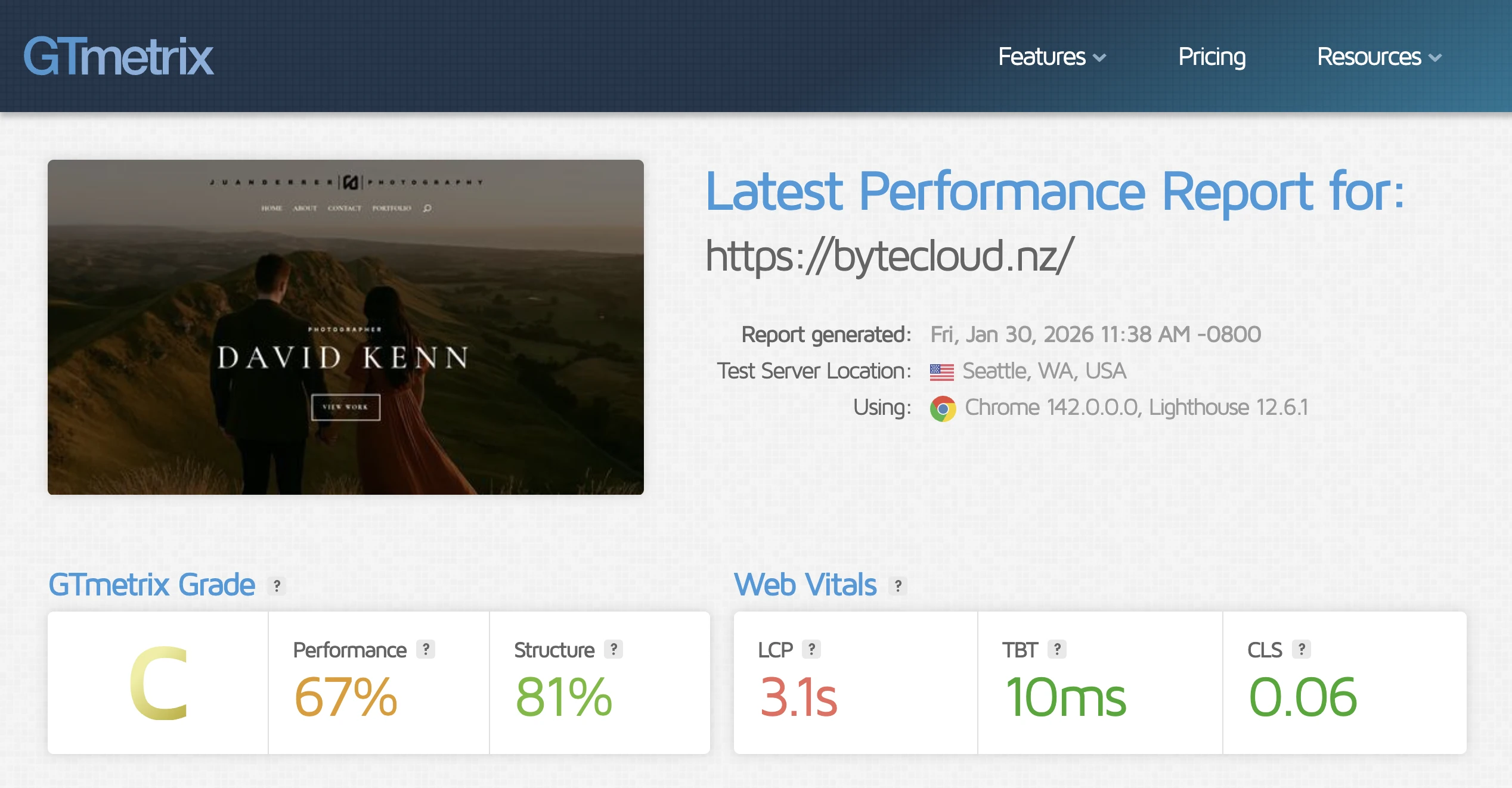 GT Metrix grade of a WordPress site before HostMidas upgraded to LiteSpeed.